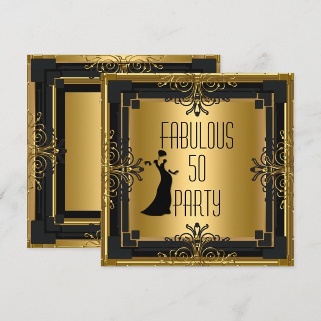 ART DECO Gatsby Fabulous 50 50th Birthday Party 3 Invitation (Front/Back)