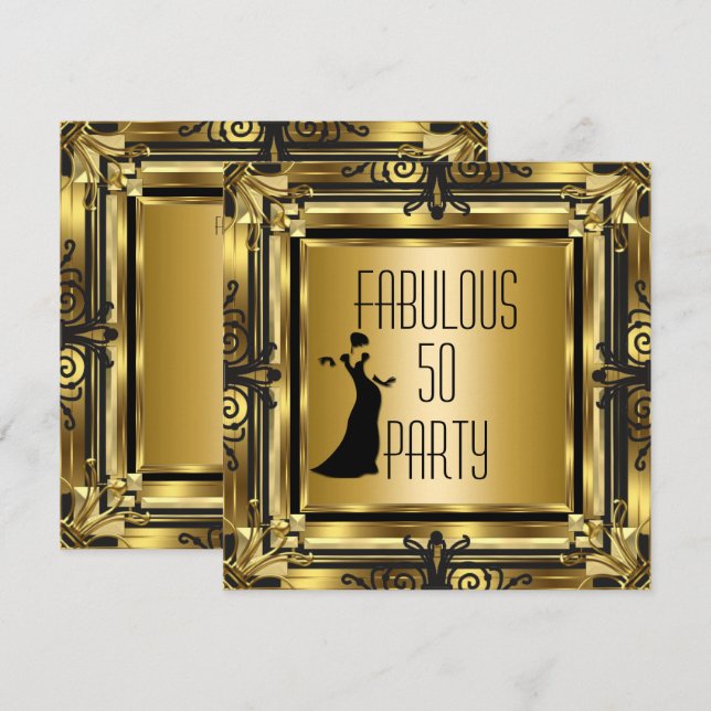 ART DECO Gatsby Fabulous 50 50th Birthday Retro 3 Invitation (Front/Back)