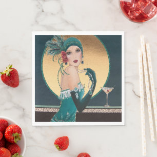 Art Deco Gatsby Girl Having a Cocktail Paper Napkin