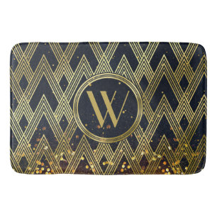 Art Deco Gatsby Glamour Geometric Pattern Monogram Bath Mat
