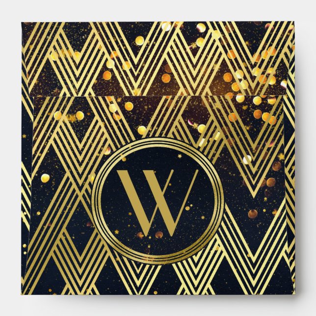 Art Deco Gatsby Glamour Geometric Pattern Monogram Envelopes (Back (Top Flap))