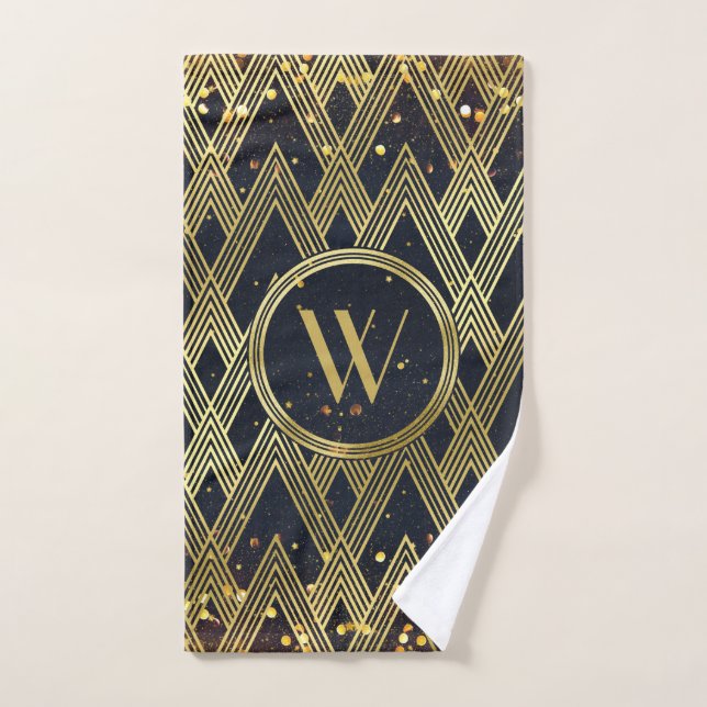 Art Deco Gatsby Glamour Geometric Pattern Monogram Hand Towel (Hand Towel)