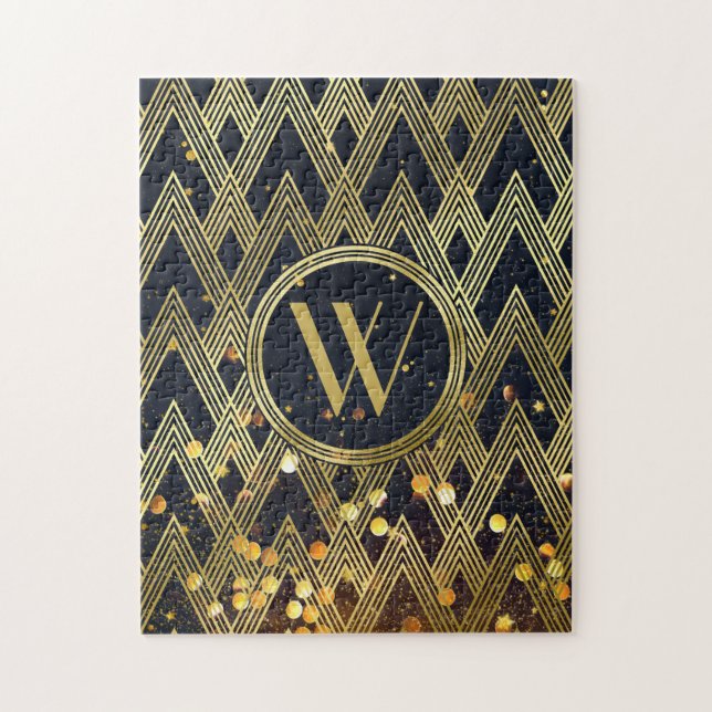 Art Deco Gatsby Glamour Geometric Pattern Monogram Jigsaw Puzzle (Vertical)