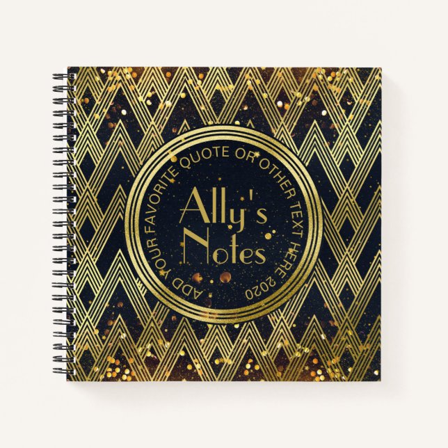 Art Deco Gatsby Glamour Geometric Pattern Monogram Notebook (Front)