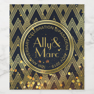 Art Deco Gatsby Glamour Geometric Pattern Monogram Wine Label