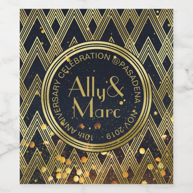 Art Deco Gatsby Glamour Geometric Pattern Monogram Wine Label (Single Label)