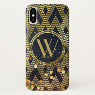 Art Deco Gatsby Glitter Geometric Pattern Monogram iPhone X Case