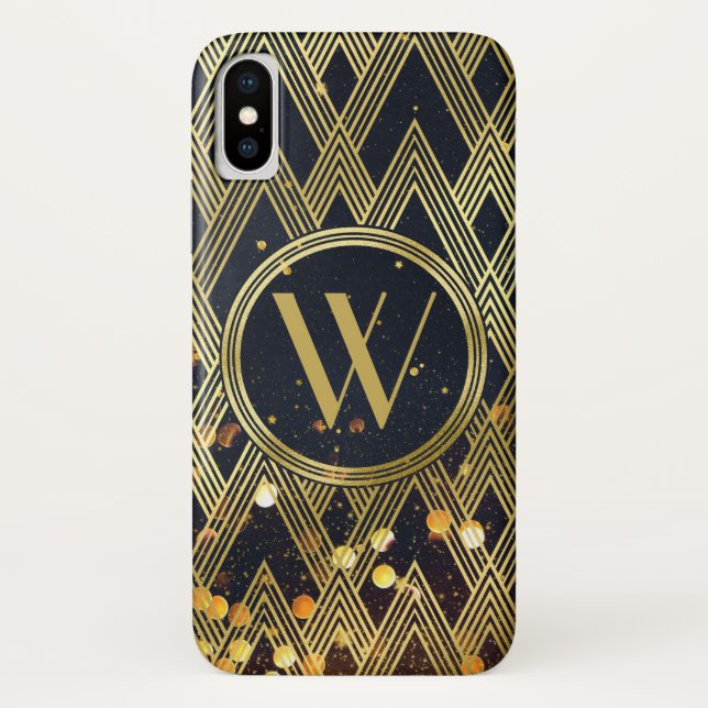 Art Deco Gatsby Glitter Geometric Pattern Monogram Case-Mate iPhone Case (Back)