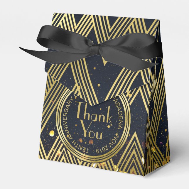 Art Deco Gatsby Glitter Geometric Pattern Monogram Favor Box (Front Side)