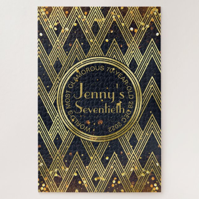 Art Deco Gatsby Glitter Geometric Pattern Monogram Jigsaw Puzzle (Vertical)