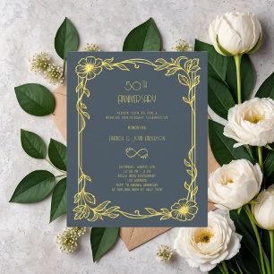 Art Deco Gatsby grey 50th wedding invitation