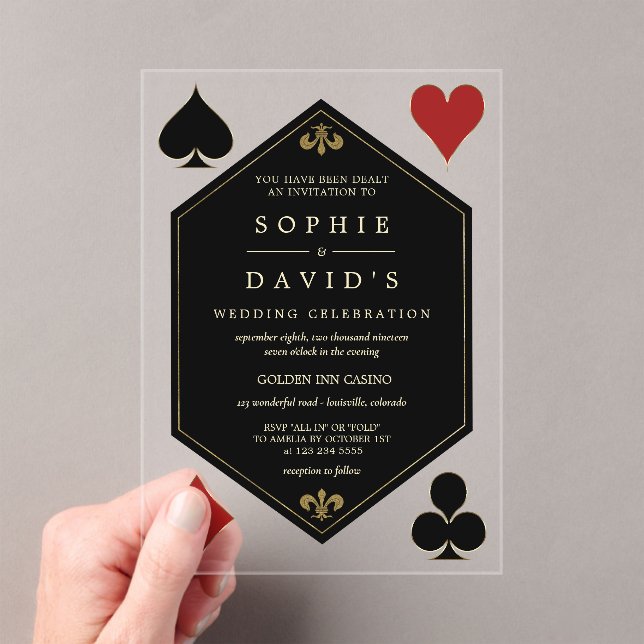 Art Deco Gatsby Las Vegas Casino Poker Wedding Acrylic Invitations (Insitu (Handheld))