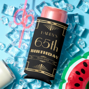 Art Deco Gatsby Roaring 20s Black Gold Birthday Seltzer Can Cooler