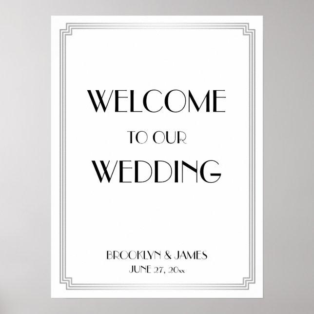 Art Deco Gatsby Silver Wedding Reception Sign (Front)