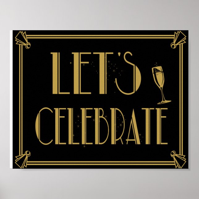 Art Déco Gatsby style Lets Celebration party print (Devant)
