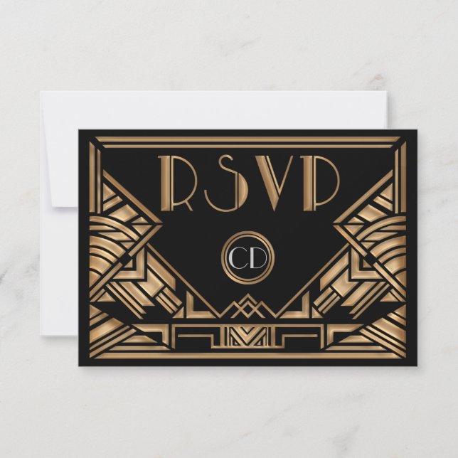 Art Déco Gatsby Style Mariage RSVP Cartes de répon (Devant)