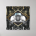 Art Deco Gatsby Style Vintage Auto Canvas Print<br><div class="desc">Black  Gold and Silver Art Deco style - reminiscent of the Gatsby era features the front end of an upscale  white automobile - classy. This would look great in a Vintage car showroom</div>