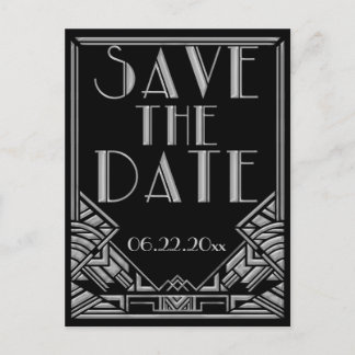 Art Deco Gatsby Style Wedding Save the Date Announcement Postcard