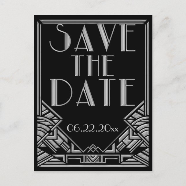 Art Deco Gatsby Style Wedding Save the Date Announcement Postcard (Front)