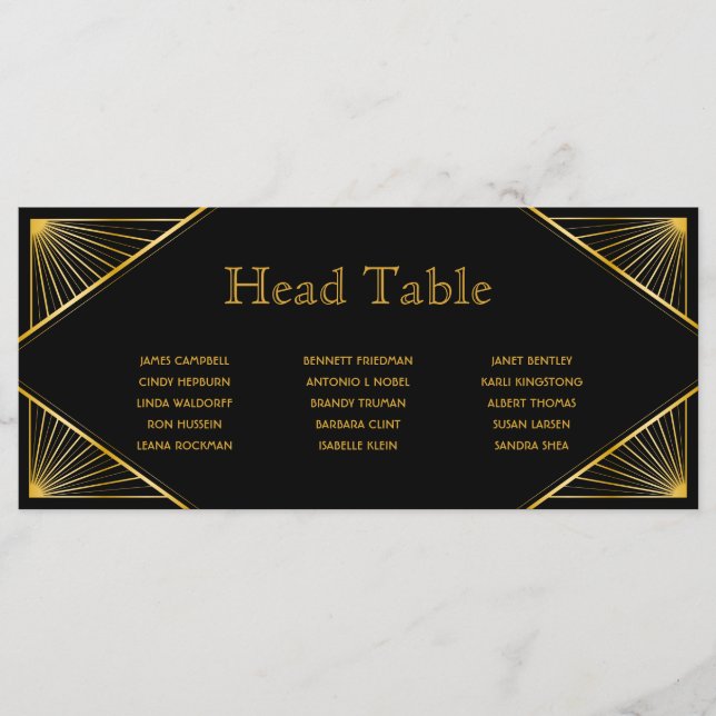 Art Deco Gatsby Wedding Head Table Seating Card (Front)