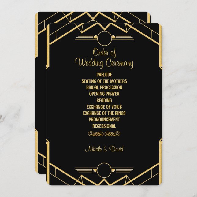 Art Deco Gatsby Wedding  Program (Front/Back)