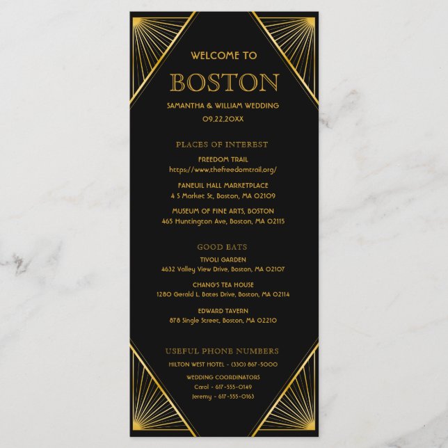 Art Deco Gatsby Wedding Timeline Card (Front)