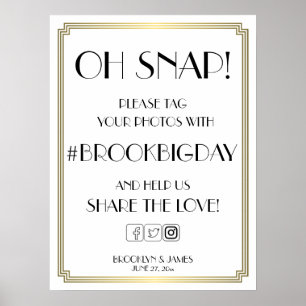 Art Deco Gatsby White And Gold Hashtag Sign 18x24