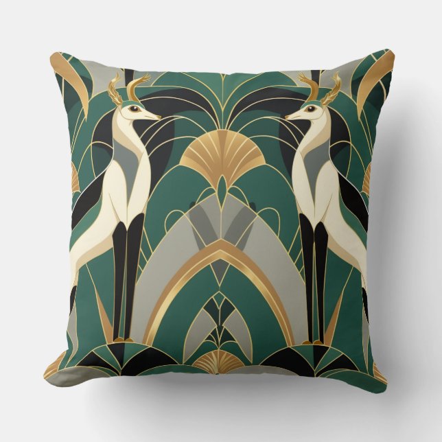Art Deco Gazelle Elegance Throw Pillow (Front)