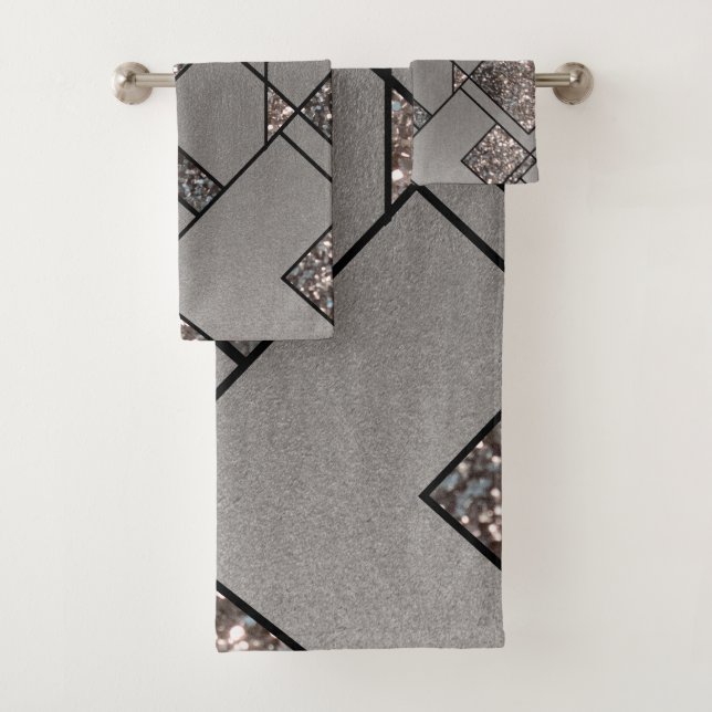 Art Deco Geo Glitter Glam #1 (Faux Glitter) #geo Bath Towel Set (Insitu)