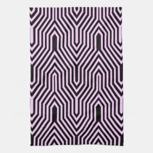 Art Deco Geometric - black and pink Kitchen Towel