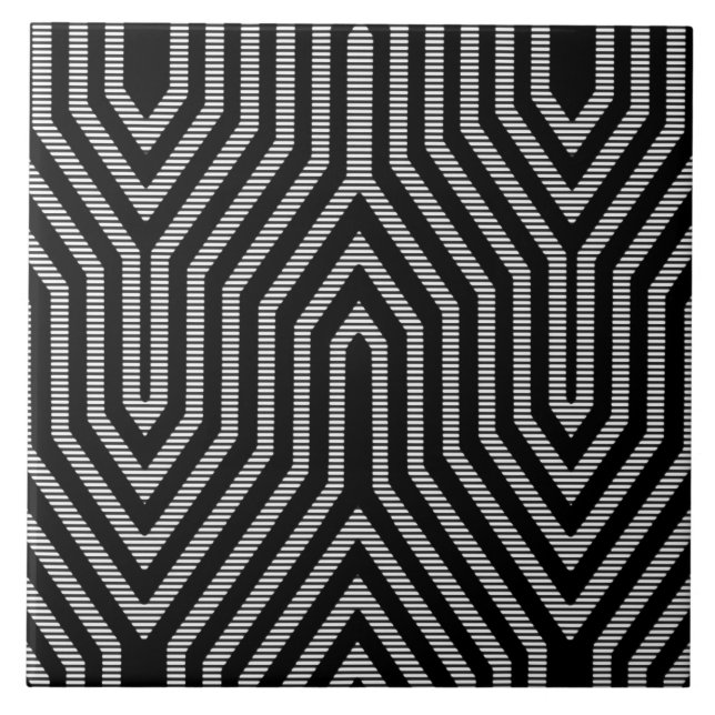 Art Deco Geometric - black and white Tile (Front)