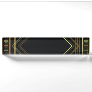 Art Deco Geometric black gold cream Nameplate