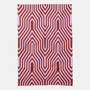 Art Deco Geometric - burgundy and pink Kitchen Towel