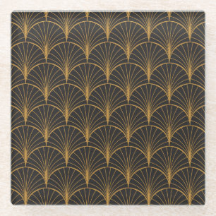 Art Deco Geometric Circles Pattern Glass Coaster