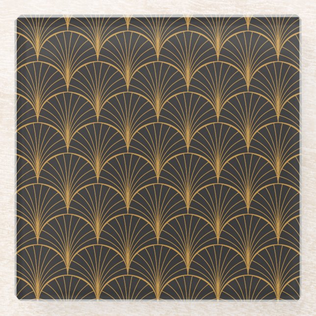 Art Deco Geometric Circles Pattern Glass Coaster (Front)