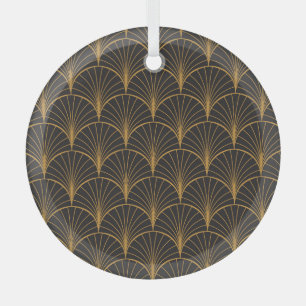 Art Deco Geometric Circles Pattern Glass Ornament