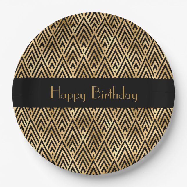 Art Deco Geometric Customizable Party Paper Plate (Front)