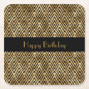 Art Deco Geometric Customizable Square Paper Coaster