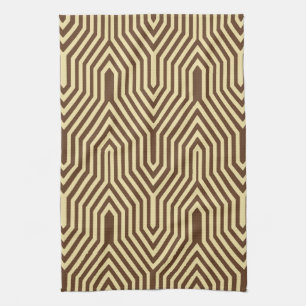 Art Deco Geometric - dark brown and tan Kitchen Towel