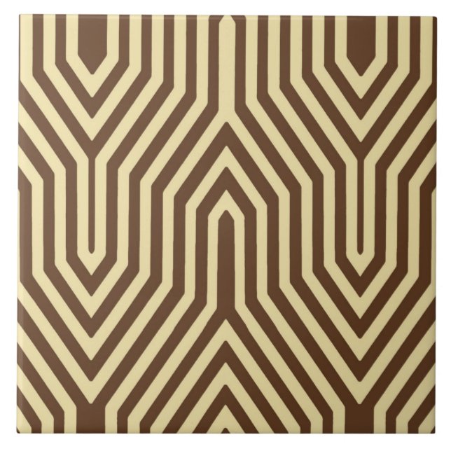 Art Deco Geometric - dark brown and tan Tile (Front)