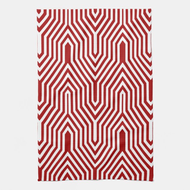 Art Deco Geometric - dark red and white Kitchen Towel (Vertical)