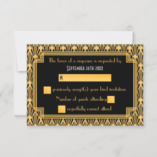Art Deco Geometric Diamond Pattern Wedding RSVP Card