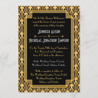 Art Deco Geometric Diamonds Pattern Wedding Invitation