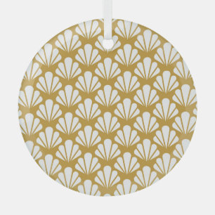 Art Deco, geometric floral seamless pattern. Glass Ornament
