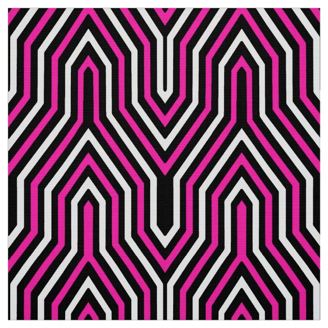 Art Deco Geometric - fuchsia pink, black and white Fabric (Swatch)