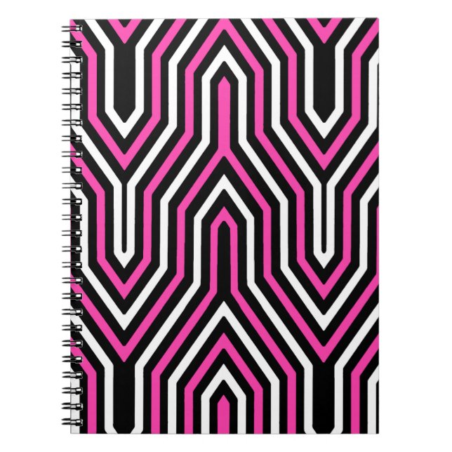 Art Deco Geometric - fuchsia pink, black and white Notebook (Front)