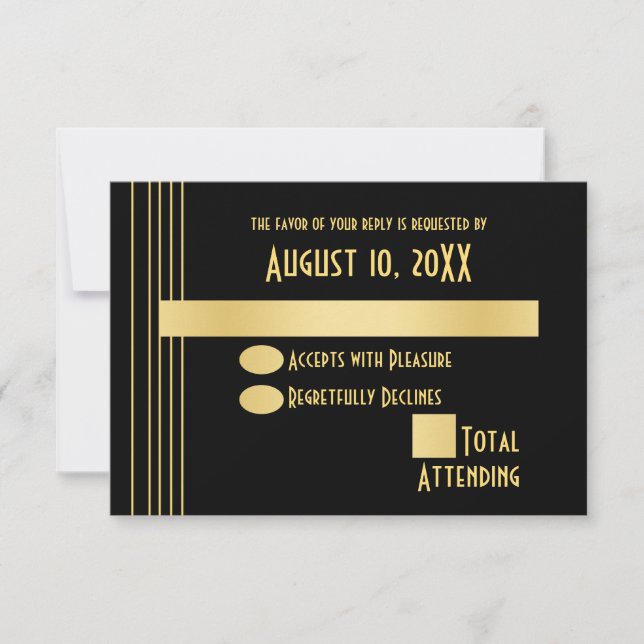 Art Deco Geometric Gold and Black Response Card (Front)