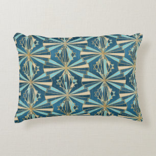 Art Deco Geometric Gold, Blue & Teal Luxury Glam Accent Pillow
