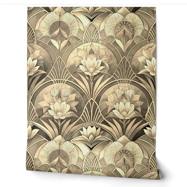 Art Deco Geometric Gold Floral Wallpaper (Unrolling)