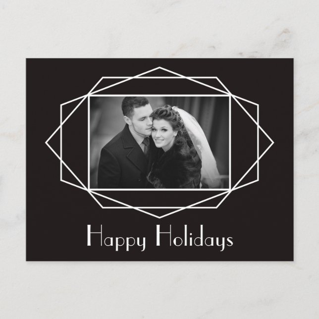 Art Deco Geometric Holiday Photo Postcard Black (Front)